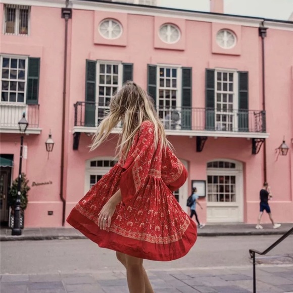 SOLD OUT Red Floral Bohemian Gypsy Boho Dress - Picture 3 of 9